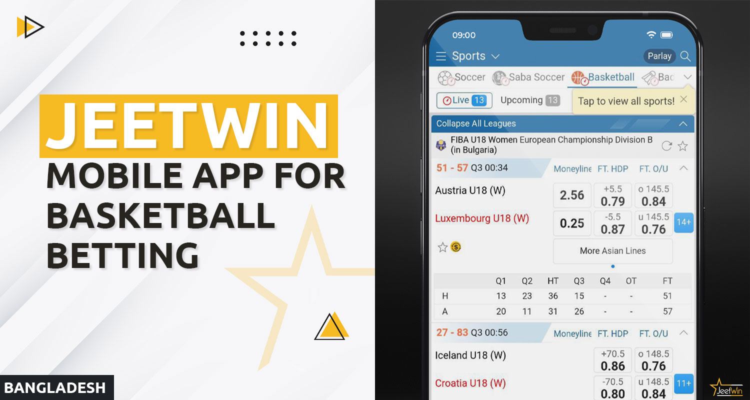 Basketball betting is available on the Jeetwin Bangladesh mobile application