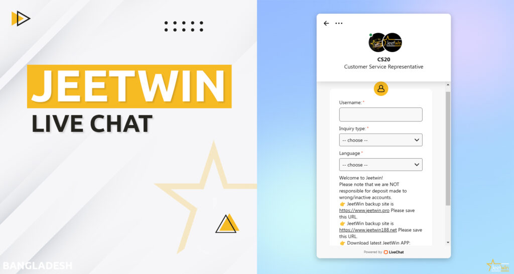 Live chat with operator to serve Jeetwin users from Bangladesh